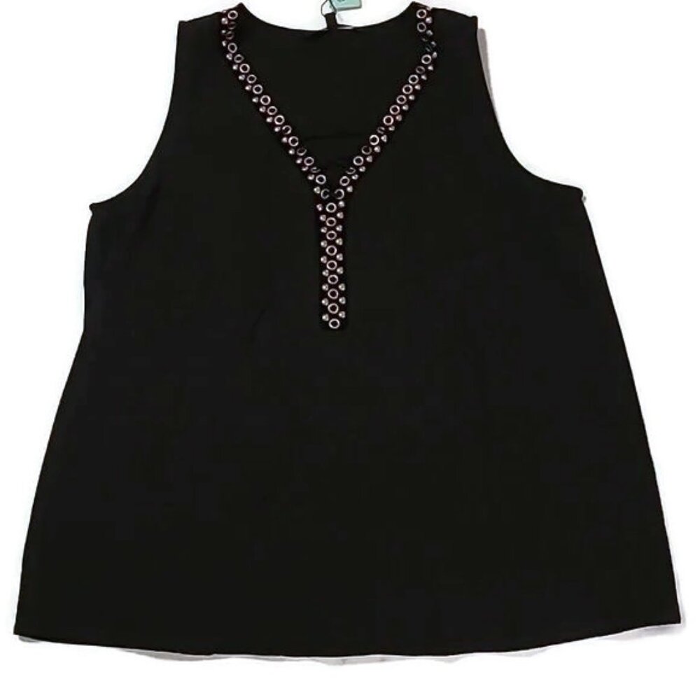 NWT black top with gold lace up front